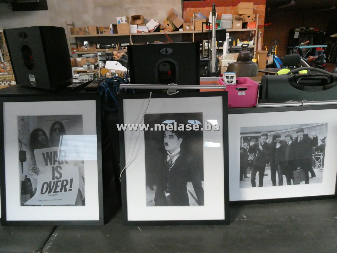 Zwart/wit prenten in kader "muziek/filmsterren"